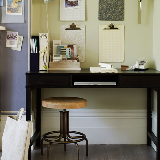 Space-efficient Small home office space with black desk and neutral paint | Study | Workspace | Decorating ideas | Housetohome | PHOTO GALLERY