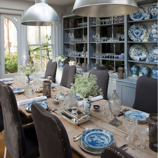 Classic dining room with wooden table and industrial pendant lighting | Tableware | Housetohome | Decorating ideas | PHOTOGALLERY