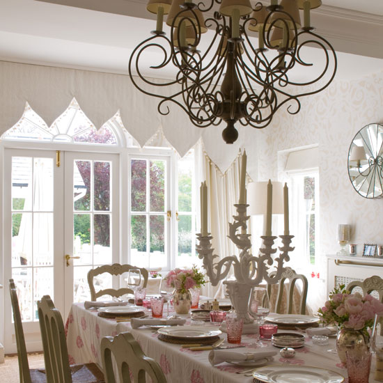 Classic pink and white dining room with large candelabra | Tableware | Housetohome | Decorating ideas | PHOTOGALLERY