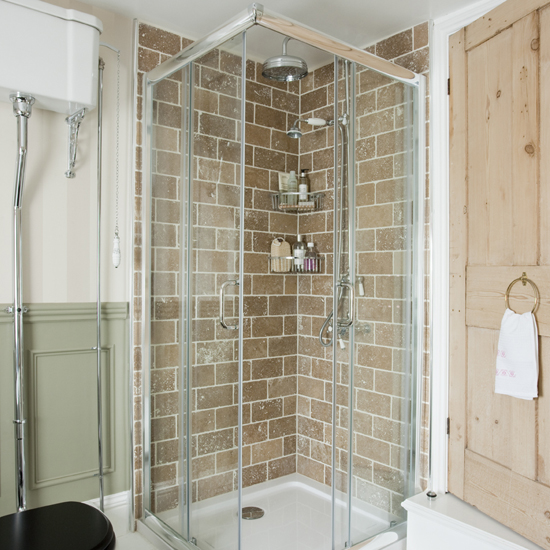 Shower cubicle with travertine tiles Shower cubicle with travertine tiles | Bathroom | period-style | modern country | bathroom makeover | ideal home