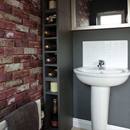 Brickwork-effect bathroom wallpaper Brickwork-effect bathroom wallpaper | modern wallpaper | decorating ideas | PHOTO GALLERY | Housetohome.co.uk