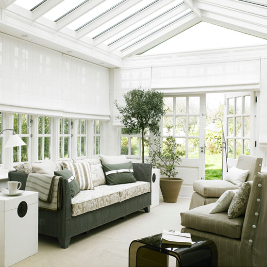 Second living space Conservatory living room painted white with potted plants and glass roof | Garden Room | Orangery | Decorating Ideas | Housetohome | PHOTOGALLERY