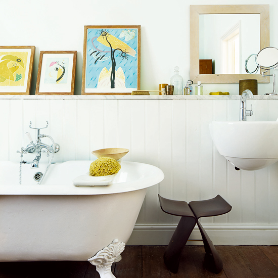 Group paintings to create a display displaying art in a bathroom | Family bathroom ideas | Bathroom | PHOTO GALLERY | Housetohome