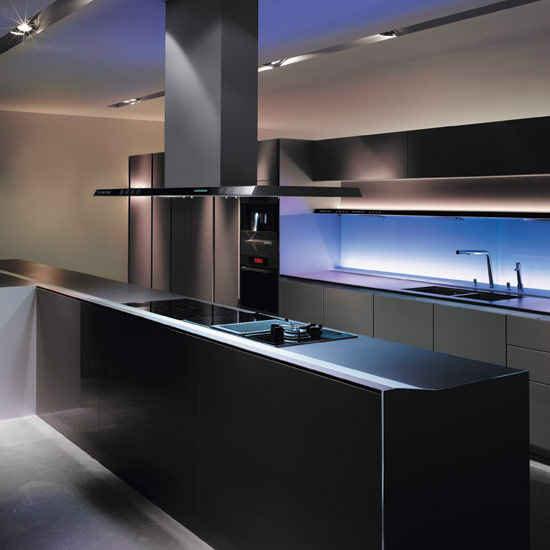 SieMatic&rsquo;s chromotherapy lighting can be set to one shade or rotate through the colour spectrum. Shown as part of the S1 kitchen, which costs from £50,000, it 
can be used in splashbacks or within glass-fronted cabinets
