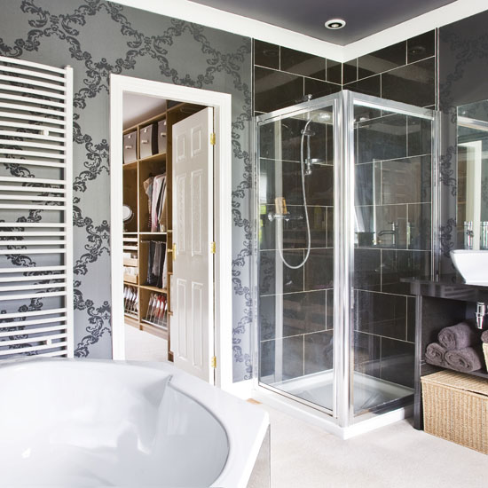 Wallpapered bathroom wallpapered bathroom | elegant | Bathroom colour schemes | Bathroom | Bathroom decorating ideas | PHOTO GALLERY | 25 Beautiful Homes | Housetohome