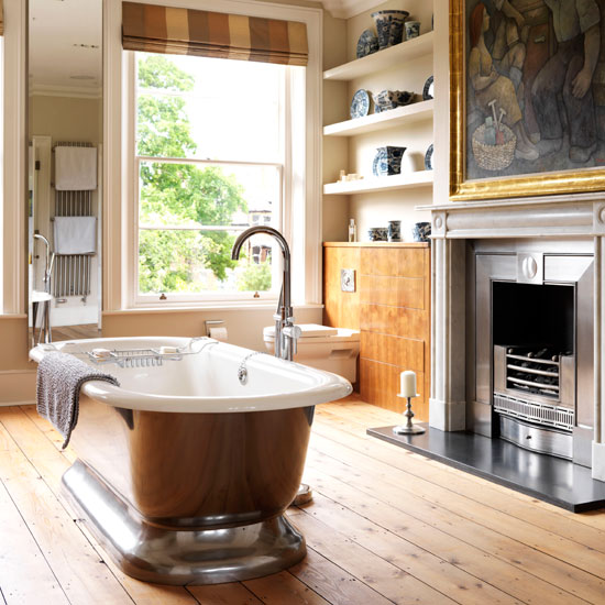 Hot Favourite Luxurious bathroom with fireplace and pewter finish freestanding bath | Bathroom decorating ideas | Housetohome | PHOTOGALLERY