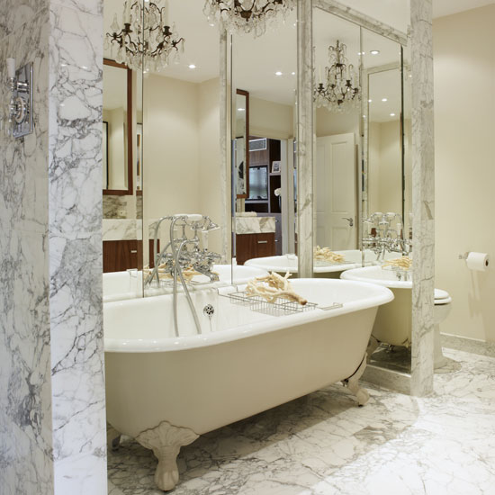 Mirror Mirror Marble bathroom with large mirrors and chandelier by Camhall Interiors | Bathroom decorating ideas | Housetohome | PHOTOGALLERY