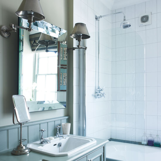 Small Pleasures Small white bathroom with classic wall lights | Bathroom decorating ideas | Housetohome | PHOTOGALLERY