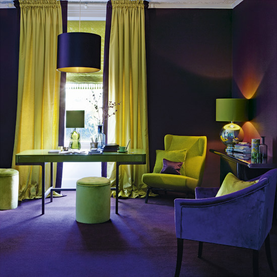Purple and gold home office