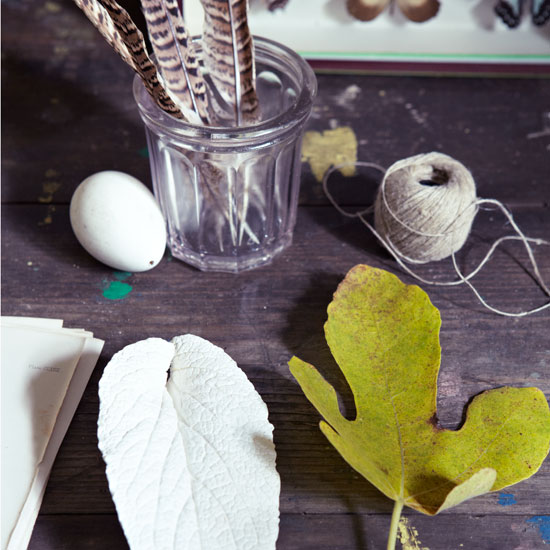 Create an elegant display Plaster leaf, vintage french jam jar and feather display | Design ideas | Housetohome | PHOTOGALLERY