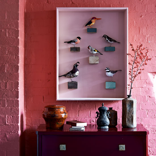 Display of textile birds against red wall | Design ideas | Housetohome | PHOTOGALLERY