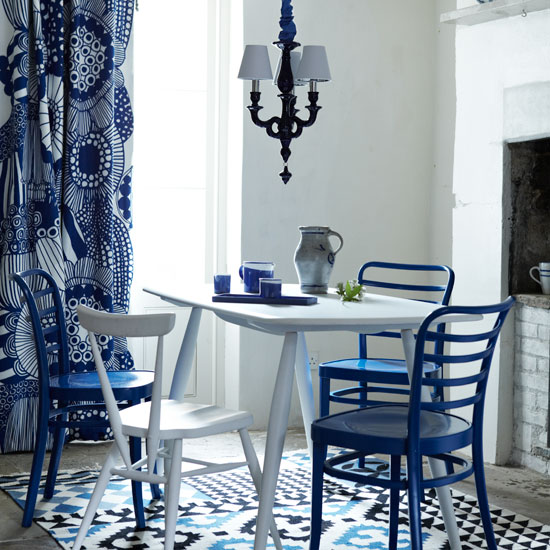 Opt for bold fabrics Blue and white dining room with bold patterns | Design ideas | Housetohome | PHOTOGALLERY