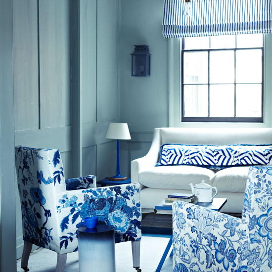 Mix and match patterns Blue and white living room with florals and stripes | Design ideas | Housetohome | PHOTOGALLERY