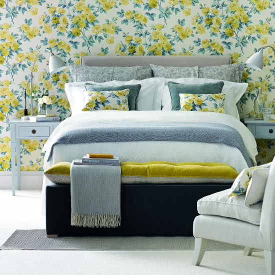 Yellow and grey floral bedroom | Bedroom colour schemes | Bedroom decorating |PHOTO GALLERY | Ideal Home | Housetohome