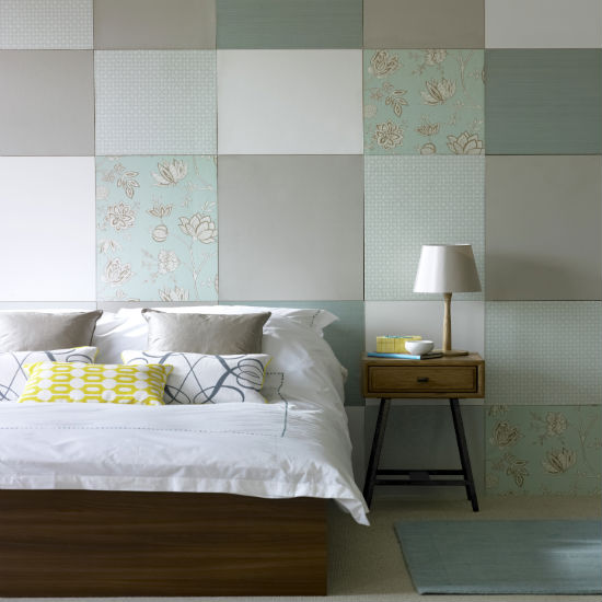 Duck-egg and taupe patchwork bedroom | Bedroom colour schemes | Bedroom decorating |PHOTO GALLERY | Ideal Home | Housetohome