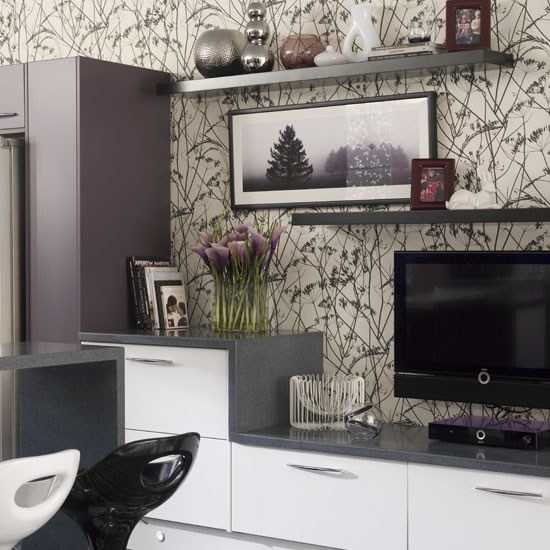 Soften the kitchen with stylish monochrome wallpaper