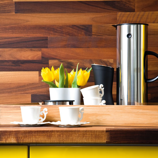 Walnut splashback | Take a tour around a bright yellow kitchen | Kitchen tour | Beautiful Kitchens | PHOTO GALLERY