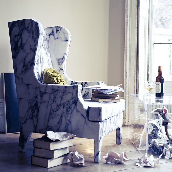 This luxurious marble print chair is both quirky and comfortable, a ...