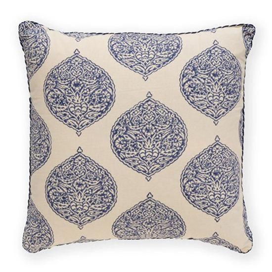Blue Isabelle hand blockprinted cotton pillow from Madeline Weinrib