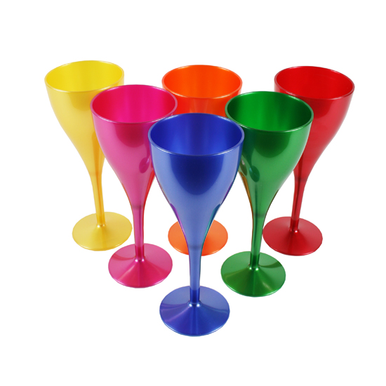Rainbow plastic wine glasses from Drinkstuff Best picnic wine glasses