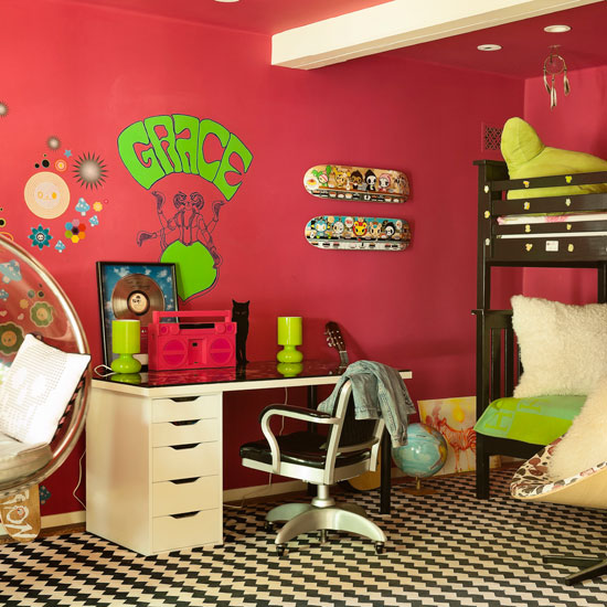 Bold red children's bedroom