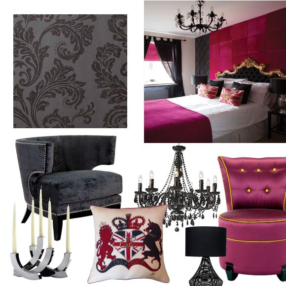Glamorous hot pink and black bedroom