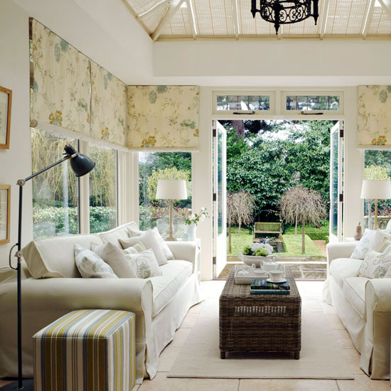 Neutral conservatory living room 