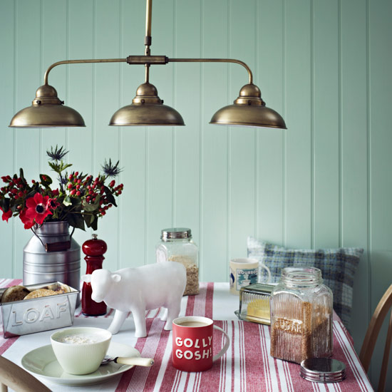 Wood panelling is versatile &mdash; it works in both laid-back and formal schemes. Storage and tableware from John Lewis