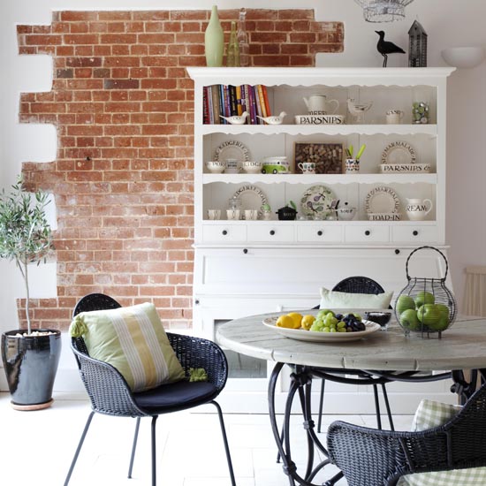 Exposed brick kitchen-diner | Family kitchen diners | dining furniture | Kitchen | PHOTO GALLERY | 25 Beautiful Homes | Housetohome