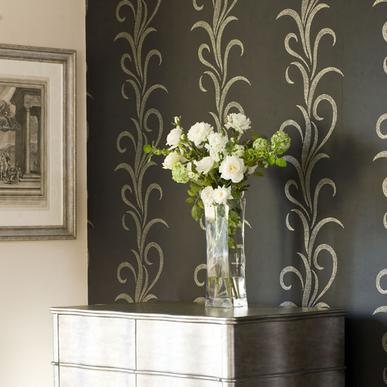 Soft metallic wallpaper Soft metallic wallpaper | Living room wallpaper | living room decorating ideas | wallpaper ideas | PHOTO GALLERY | 25 Beautiful Homes | House to Home