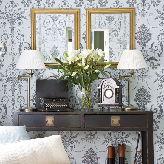 Elegant pattern wallpaper Elegant pattern wallpaper | Living room wallpaper | living room decorating ideas | wallpaper ideas | PHOTO GALLERY | 25 Beautiful Homes | House to Home