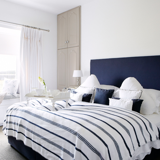 Navy and white bedroom