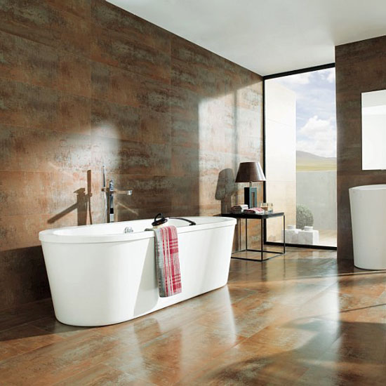 Metal-look porcelain tiled bathroom | Bathroom | PHOTO GALLERY | Homes & Gardens | Housetohome.co.uk
