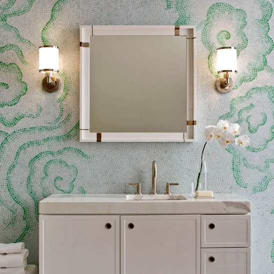 Green and white mosaic tiled bathroom | Bathroom | PHOTO GALLERY | Homes & Gardens | Housetohome.co.uk