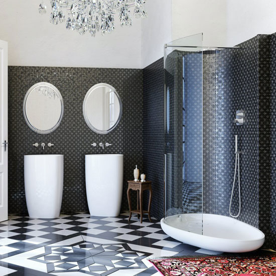 Spacious black and white tiled bathroom | Bathroom | PHOTO GALLERY | Homes & Gardens | Housetohome.co.uk