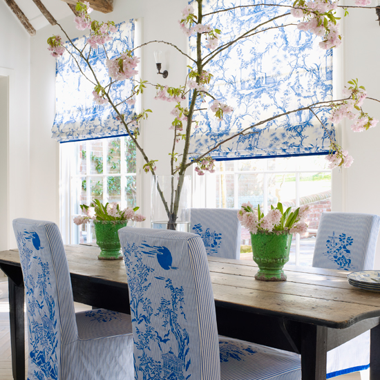 Cool blue and white dining room