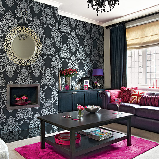 Dramatic damask wallpaper in black and silver Dramatic damask wallpaper in black and silver | modern wallpaper | decorating ideas | PHOTO GALLERY | Housetohome.co.uk