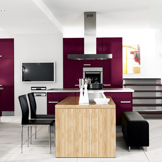 Modern white kitchen with purple units | Kitchen | PHOTO GALLERY | Beautiful Kitchens | Housetohome.co.uk