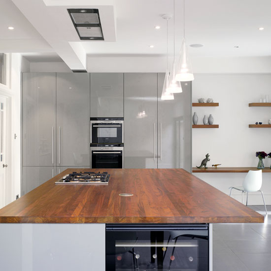Modern white kitchen with walnut worktop | Kitchen | PHOTO GALLERY | Beautiful Kitchens | Housetohome.co.uk
