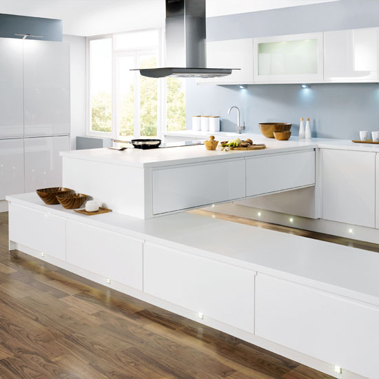 Contemporary white kitchen with LEDs | White kitchens | PHOTO GALLERY | Beautiful Kitchens | Housetohome.co.uk