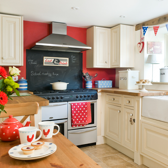 Red cottage kitchen ideas | red white black kitchen