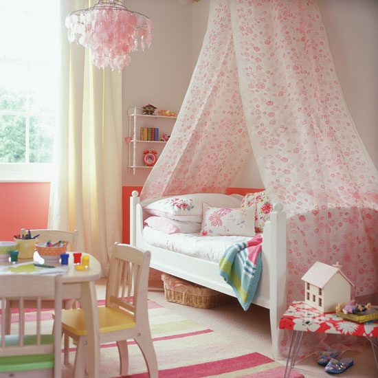 Classic cream and pink child's bedroom with floral bed canopy | Bedroom | PHOTO GALLERY | Homes & Gardens | Housetohome.co.uk