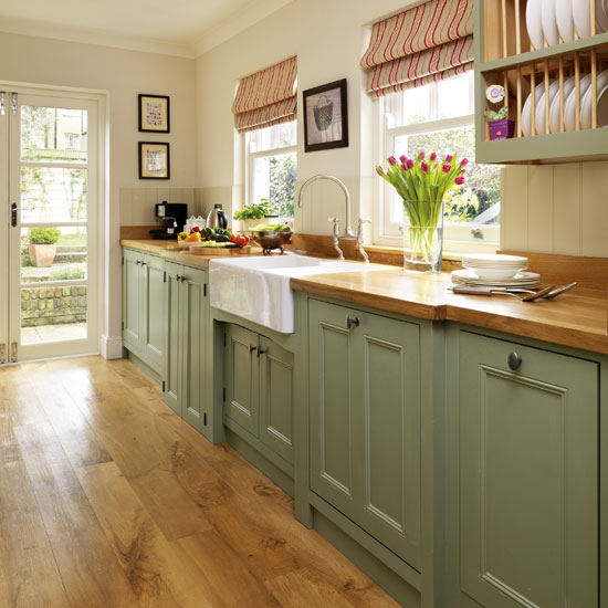 Green painted kitchen galley furniture Beautiful Kitchens Housetohome