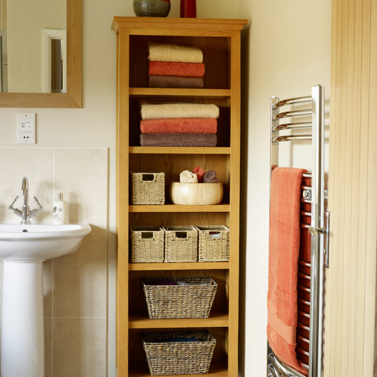 Line shelves with wicker baskets Line shelves with wicker baskets | Bathroom ideas | Bathroom decorating | PHOTO GALLERY | Style at Home | Housetohome.co.uk