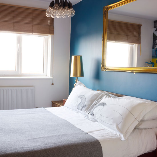Neutral bedroom with blue feature wall Neutral bedroom with blue feature wall | Bedroom | PHOTO GALLERY | Style at Home | Housetohome.jpg