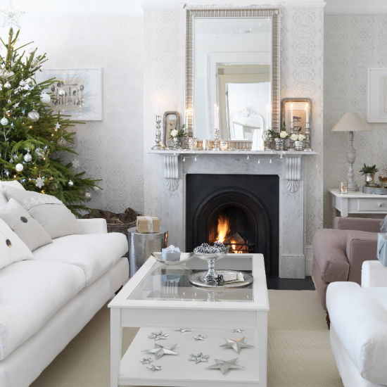 Simple silver Christmas living room | Christmas living room decorating ideas | PHOTO GALLERY | Ideal Home | Housetohome