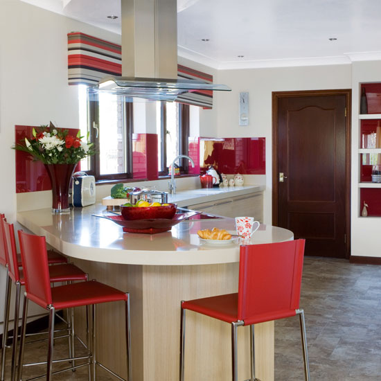 Red and neutral L-shaped kitchen Red and neutral L-shaped kitchen | PHOTO GALLERY | Beautiful Kitchens | Housetohome.co.uk