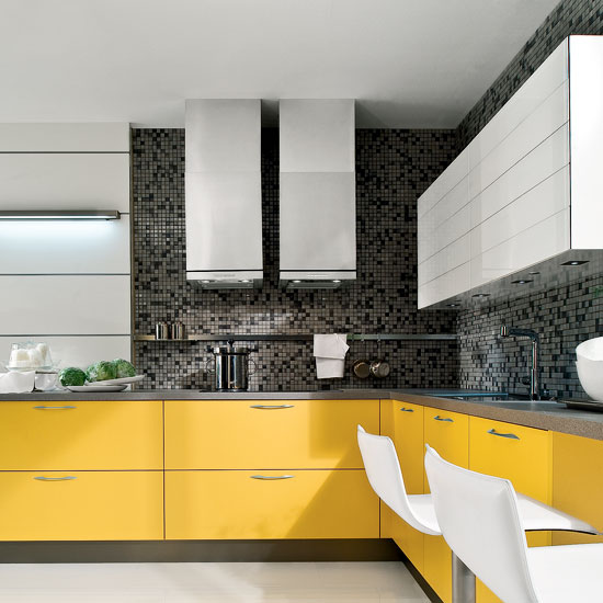 Modern yellow and grey L-shaped kitchen Modern yellow and grey L-shaped kitchen | Kitchen design ideas | PHOTO GALLERY | Beautiful Kitchens | Housetohome.co.uk