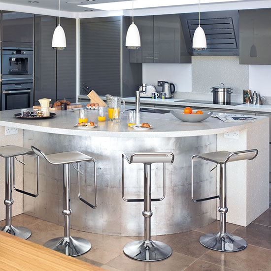 Metallic curved island Metallic curved island | Kitchen islands - 10 ideas | Kitchen | PHOTO GALLERY | Beautiful Kitchens | Housetohome.co.uk