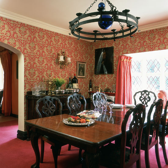 Red and gold wallpaper | Dining room wallpaper ideas | PHOTO GALLERY | 25 Beautiful Homes | Housetohome